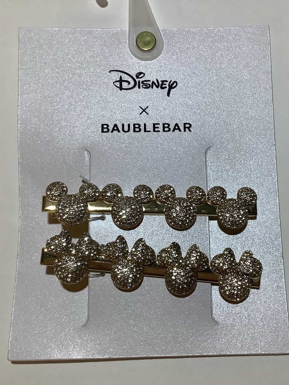 BaubleBar x Disney Mickey & Minnie Gold Pave’Crystal Hair Clip Set New